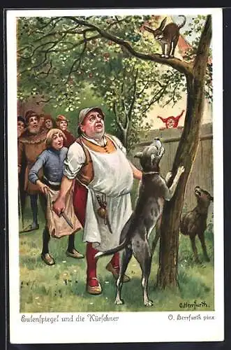 Künstler-AK Oskar Herrfurth: Eulenspiegel und die Kürschner