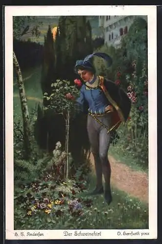Künstler-AK Oskar Herrfurth: H. C. Andersen, Der Schweinehirt, 1. Ein Prinz, der wenig Geld und Land hatte...