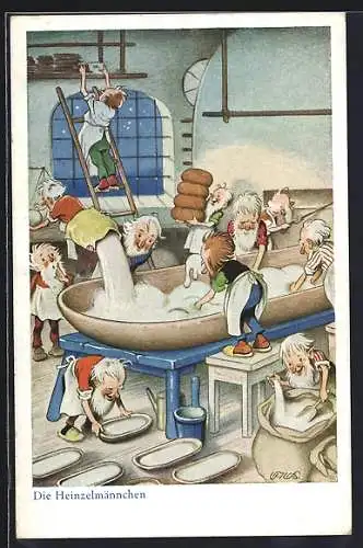 Künstler-AK Fritz Baumgarten: Die Heinzelmännchen beim Hausputz