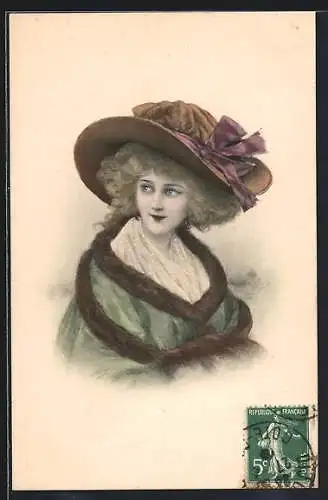 Künstler-AK H. Christ Nr. 107: Elegante Dame mit grossem Hut