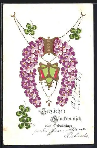 AK Hufeisen aus Vergissmeinnicht und Glücksklee