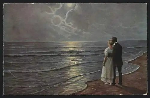 Künstler-AK sign. L. Mogelgaard: Pärchen am Strand, Dänische Kunst