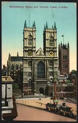 AK London, Westminster Abbey & Victoria Tower, Strassenbahn
