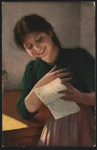 Künstler-AK Claus Bergen: Mädchen liest Liebesbrief