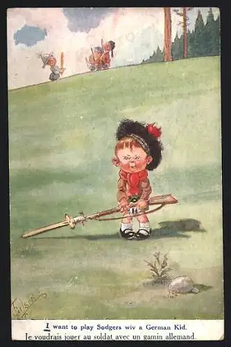 Künstler-AK T. Gilson: Junge als schottischer Soldat