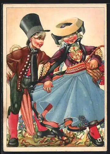 AK Paar in vierländer Festtracht