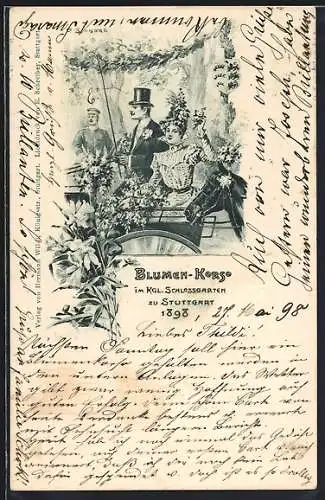 Lithographie Stuttgart, Blumenkorso im Kgl. Schlossgarten 1898