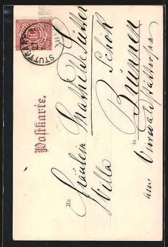 Lithographie Stuttgart, Blumenkorso im Kgl. Schlossgarten 1898