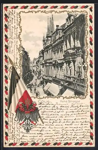 AK Cöln, Blick in die Hohe Strasse, Reichsadler und Reichsfahne