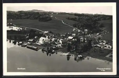 AK Seeham, Gesamtansicht mit Gewässer vom Flugzeug aus
