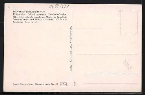 Künstler-AK Hinterstoder, Pension Johannishof, Blick gegen Spitzmauer