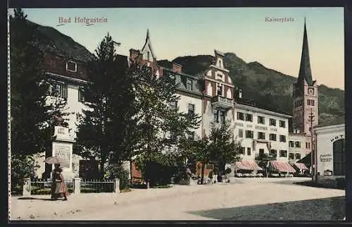 AK Bad Hofgastein, Denkmal und Moser zum Goldenen Adler am Kaiserplatz