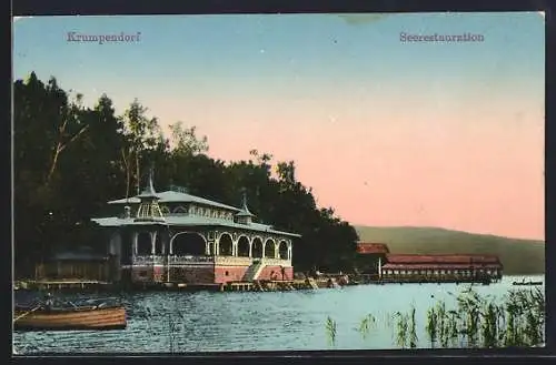 AK Krumpendorf, Gasthaus Seerestauration vom Wasser aus