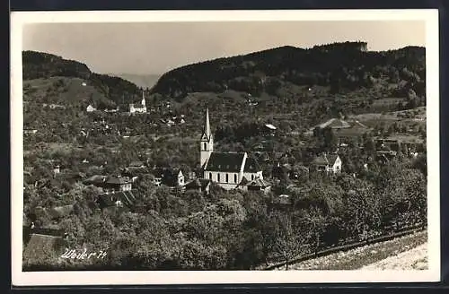 AK Weiler, Ortsansicht mit Kirchen von einer Anhöhe aus