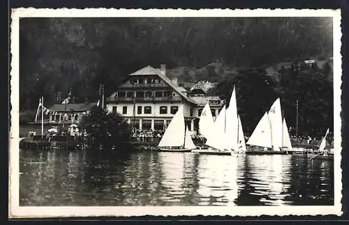 AK Treffen /Kärnten, Sattendorf, Hotel Aichelbergerhof am Ossiachersee, Ansicht vom Wasser