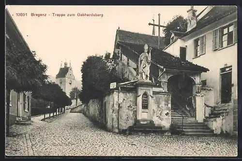 AK Bregenz, Treppe zum Gebhartsberg, mit Strasse u. Turm
