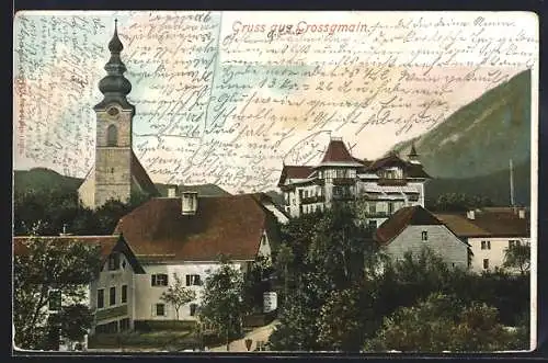 AK Grossgmain, Totalansicht mit Kirche aus der Vogelschau