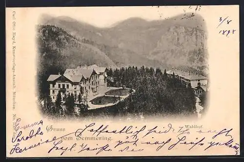 AK Semmering, Hotel Waldhof mit Umgebung aus der Vogelschau