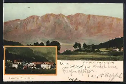AK Wildbichl, Ortsansicht und Kaisergebirge