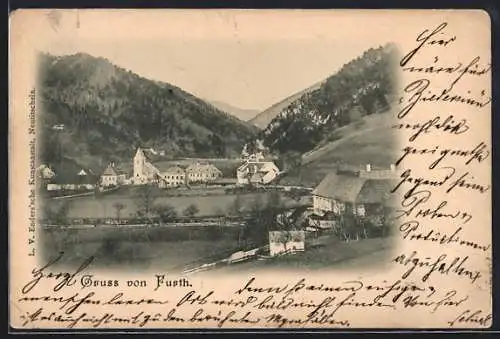 AK Furth an der Triesting, Totalansicht mit Bergpanorama