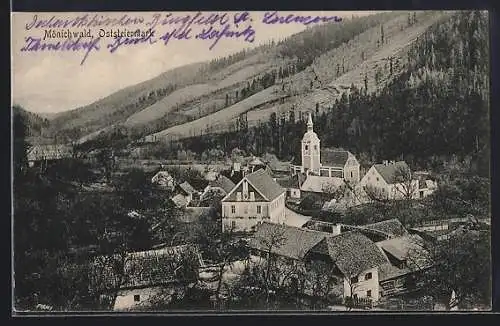 AK Mönichwald, Ortspartie vom Berg gesehen