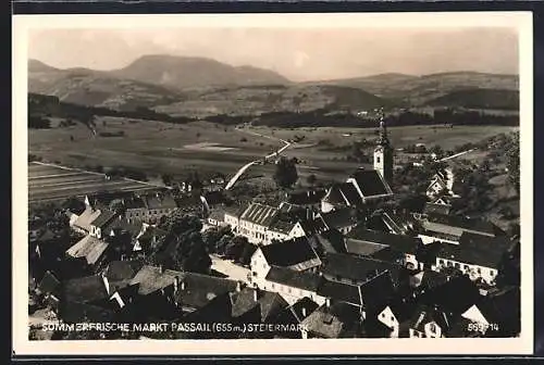 AK Passail /Steiermark, Totalansicht mit Bergpanorama aus der Vogelschau
