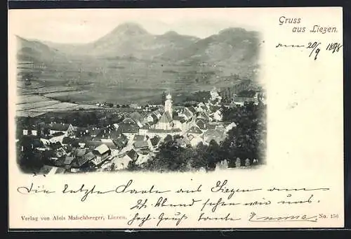 AK Liezen, Teilansicht mit Bergpanorama aus der Vogelschau