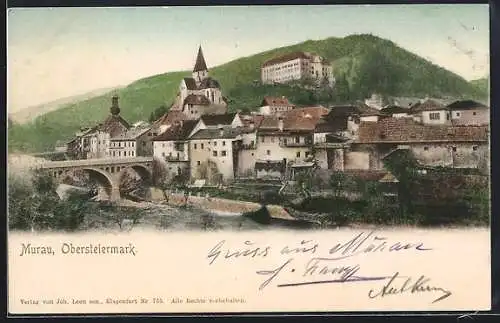 AK Murau /Obersteiermark, Ortsansicht mit Brücke und Schloss