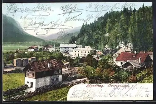 AK Mandling, Ortspartie mit Blick ins Oberennsthal