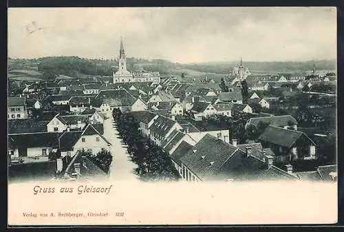 AK Gleisdorf, Ortsansicht mit Blick auf die Kirche
