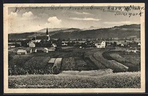 AK Brückl /Untersteiermark, Ortsansicht mit Kirche und Feldern