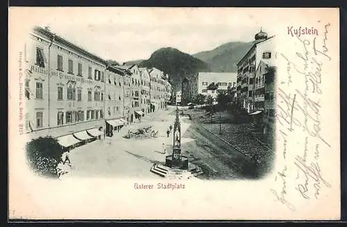 AK Kufstein, Unterer Stadtplatz mit Gasthof und Brauerei zum Auracher