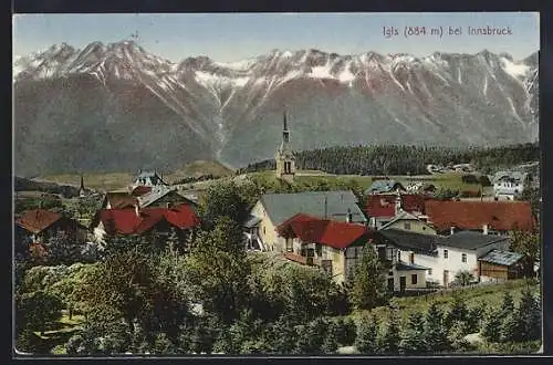 AK Igls bei Innsbruck, Blick über den Ort gegen die Berge