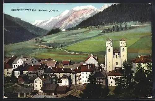 AK Steinach a. d. Brennerstrasse, Ortsansicht mit Bergen