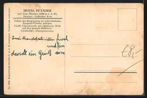 AK Pfänder, Hotel Pfänder, Bes. Gebrüder Kinz