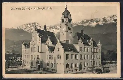 AK Innsbruck, Handels-Akademie vor Alpenkulisse