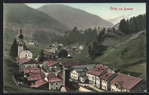 AK Gries am Brenner, Ortsansicht bei diesigem Wetter