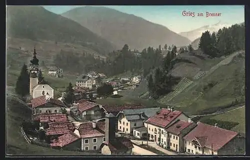 AK Gries am Brenner, Ortsansicht bei diesigem Wetter