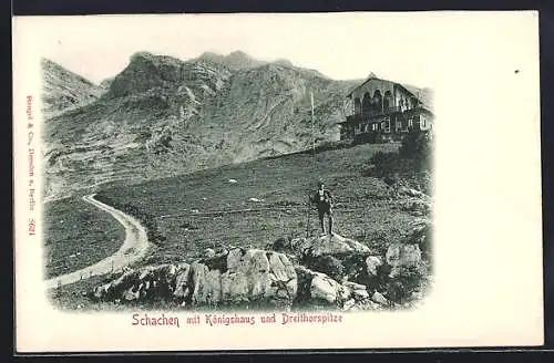 AK Schachen / Garmisch-Partenkirchen, Ortspartie mit Königshaus und Dreitorspitze