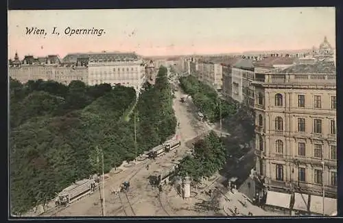 AK Wien, Opernring mit Strassenbahnen aus der Vogelschau