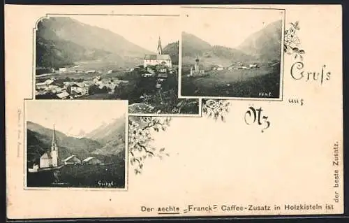 AK Ötz, Kirchenpartie, Ortsansichten, in Rahmen