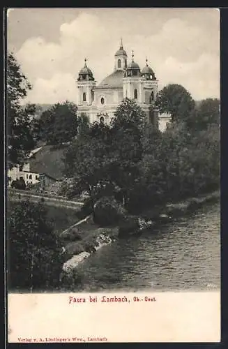 AK Stadl-Paura bei Lambach, Uferpartie mit Kirche