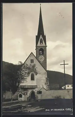 AK St. Georgen, Strassenpartie mit Kirche