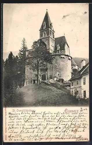 AK Eisenerz, Blick hoch zur St. Oswaldikirche
