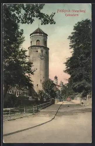 AK Feldkirch /Vorarlberg, Katzenturm mit Strassenpartie