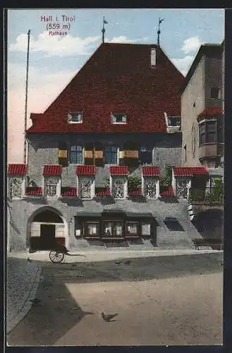 AK Hall i. Tirol, Rathaus mit Strassenpartie