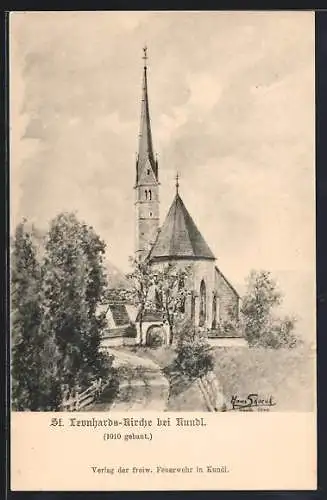 Künstler-AK Kundl, St. Leonhards-Kirche