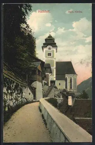 AK Hallstatt, Blick zur Katholischen Kirche