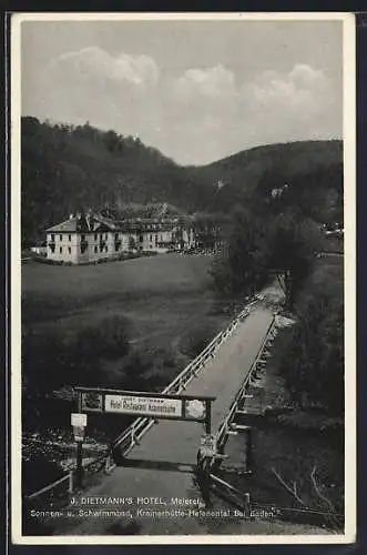 AK Baden, Meierei und Hotel Krainerhütte im Helenental mit Schwimmbad