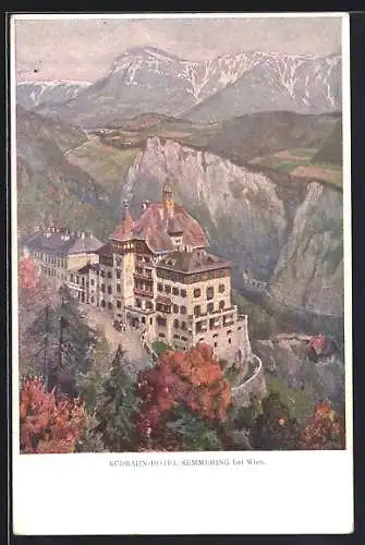 Künstler-AK Semmering, Panorama mit Südbahn-Hotel